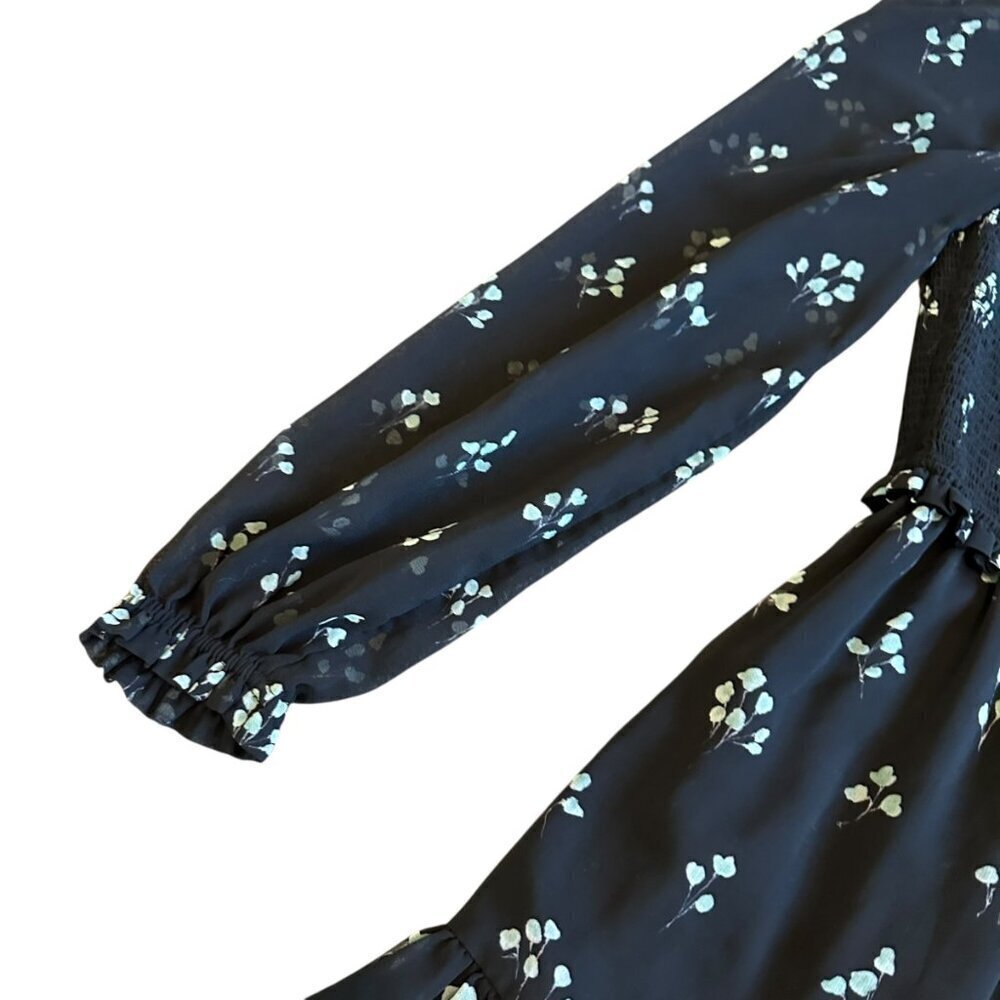 Wilfred Aritzia Tempest Dress Black Aqua Print Long Sleeve Mini Length Size XS - Picture 5 of 15